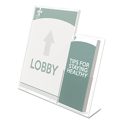 deflecto Superior Image Slanted Sign Holder with Side Pocket, 13.5w x 4.25d x 10.88h, Clear (DEF599401)