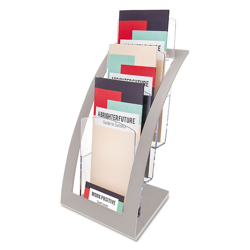 deflecto 3-Tier Literature Holder, Leaflet Size, 6.75w x 6.94d x 13.31h, Silver (DEF693645)