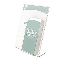deflecto Superior Image Slanted Sign Holder with Front Pocket, 9w x 4.5d x 10.75h, Clear (DEF590501)