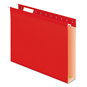 Pendaflex Extra Capacity Reinforced Hanging File Folders with Box Bottom, 2" Capacity, Letter Size, 1/5-Cut Tabs, Red, 25/Box (PFX4152X2RED)