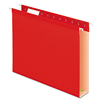 Pendaflex Extra Capacity Reinforced Hanging File Folders with Box Bottom, 2" Capacity, Letter Size, 1/5-Cut Tabs, Red, 25/Box (PFX4152X2RED)