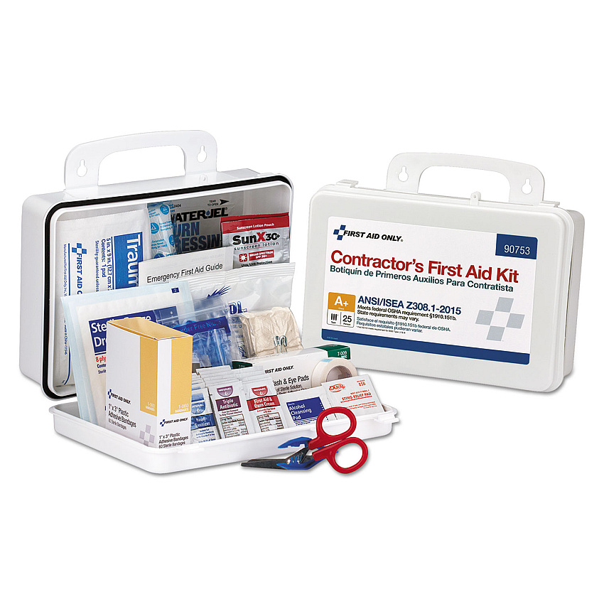 First Aid Only Contractor ANSI Class A+ First Aid Kit for 25 People, 128 Pieces, Plastic Case (FAO90753)