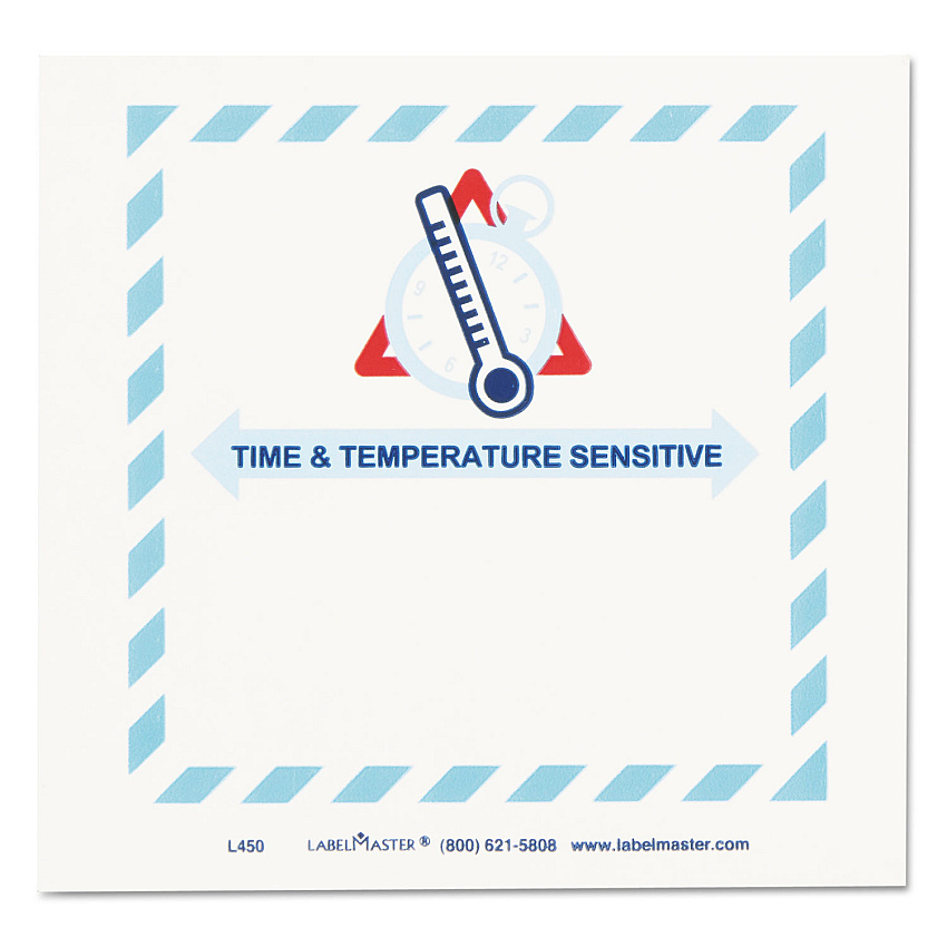 LabelMaster Shipping and Handling Self-Adhesive Labels, TIME and TEMPERATURE SENSITIVE, 5.5 x 5, Blue/Gray/Red/White, 500/Roll (LMTL450)