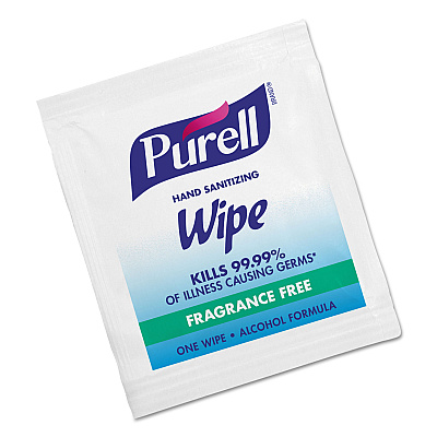 PURELL Sanitizing Hand Wipes, Individually Wrapped, 5 x 7, Unscented, White, 4,000 Wipes/Carton (GOJ90204M)