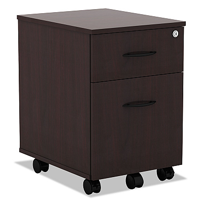 Alera Valencia Series Mobile Pedestal, Left or Right, 2-Drawers: Box/File, Legal/Letter, Mahogany, 15.88" x 19.13" x 22.88" (ALEVABFMY)