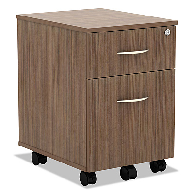 Alera Valencia Series Mobile Pedestal, Left/Right, 2-Drawers: Box/File, Legal/Letter, Modern Walnut, 15.88" x 19.13" x 22.88" (ALEVABFWA)