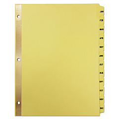 Universal Deluxe Preprinted Plastic Coated Tab Dividers with Black Printing, 12-Tab, Jan. to Dec., 11 x 8.5, Buff, 1 Set (UNV20814)