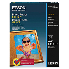 Epson Glossy Photo Paper, 9.4 mil, 8.5 x 11, Glossy White, 100/Pack (EPSS041271)