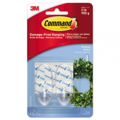 Command Clear Hooks and Strips, Medium, Plastic, 2 lb Capacity, 2 Hooks and 4 Strips/Pack (17091CLRES)