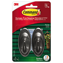 Command All Weather Hooks and Strips, Medium, Plastic, Slate, 3 lb Capacity, 2 Hooks and 4 Strips/Pack (MMM17086SAWES)