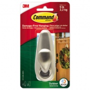 Command All Weather Hooks and Strips, Large, Metal, Brushed Nickel, 5 lb Capacity, 1 Hook and 2 Strips (FC13BNAWES)