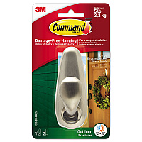 Command All Weather Hooks and Strips, Large, Metal, Brushed Nickel, 5 lb Capacity, 1 Hook and 2 Strips (MMMFC13BNAWES)
