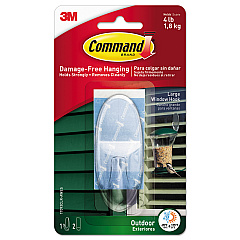 Command All Weather Hooks and Strips, Large, Plastic, Clear, 4 lb Capacity, 1 Hook and 2 Strips/Pack (MMM17093CLRAWES)