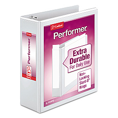 Cardinal Performer ClearVue Slant-D Ring Binder, 3 Rings, 3" Capacity, 11 x 8.5, White (CRD17600)