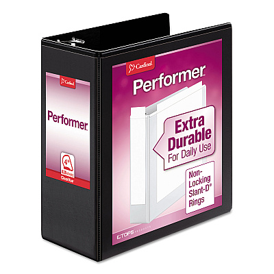 Cardinal Performer ClearVue Slant-D Ring Binder, 3 Rings, 4" Capacity, 11 x 8.5, Black (CRD17811)