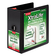 Cardinal XtraLife ClearVue Non-Stick Locking Slant-D Ring Binder, 3 Rings, 5" Capacity, 11 x 8.5, Black (CRD26351)