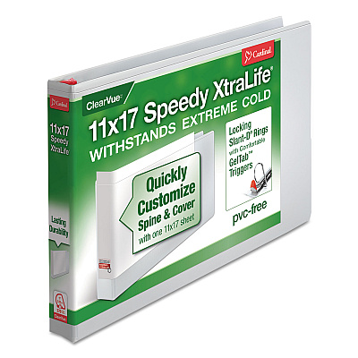 Cardinal Speedy XtraLife Non-Stick Locking Slant-D Ring Binder, 3 Rings, 1" Capacity, 11 x 17, White (CRD56200)
