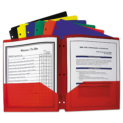 C-Line Two-Pocket Heavyweight Poly Portfolio Folder, 3-Hole Punch, 11 x 8.5, Randomly Assorted Colors (CLI33930)