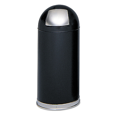 Safco Dome Top Receptacle with Spring-Loaded Door, 15 gal, Steel, Black (SAF9636BL)