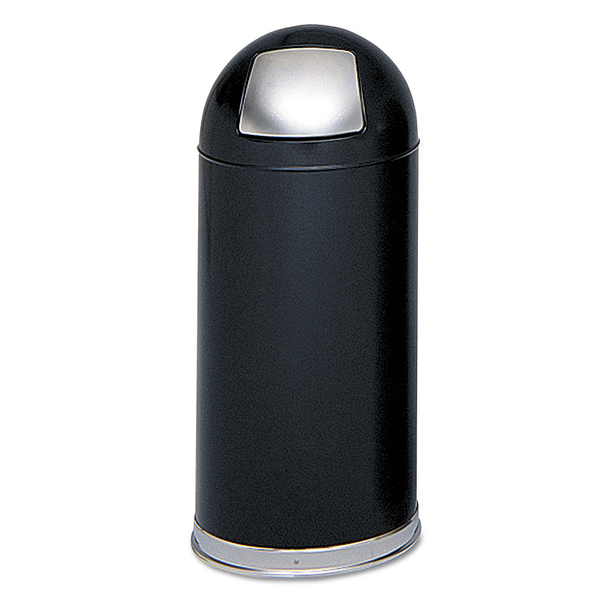 Safco Dome Top Receptacle with Spring-Loaded Door, 15 gal, Steel, Black (SAF9636BL)