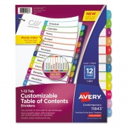 Avery Customizable TOC Ready Index Multicolor Tab Dividers, 12-Tab, 1 to 12, 11 x 8.5, White, Contemporary Color Tabs, 1 Set (11843)