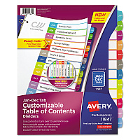 Avery Customizable TOC Ready Index Multicolor Tab Dividers, 12-Tab, Jan. to Dec., 11 x 8.5, White, Contemporary Color Tabs, 1 Set (AVE11847)