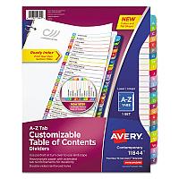 Avery Customizable TOC Ready Index Multicolor Tab Dividers, 26-Tab, A to Z, 11 x 8.5, White, Contemporary Color Tabs, 1 Set (AVE11844)