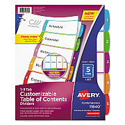 Avery Customizable TOC Ready Index Multicolor Tab Dividers, 5-Tab, 1 to 5, 11 x 8.5, White, Contemporary Color Tabs, 1 Set (AVE11840)