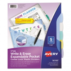 Avery Write and Erase Big Tab Durable Plastic Dividers, Expandable Pocket, 3-Hole Punched, 5-Tab, 11 x 8.5, Assorted, 1 Set (16183)