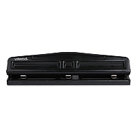 Universal 12-Sheet Deluxe Two- and Three-Hole Adjustable Punch, 9/32" Holes, Black (UNV74323)