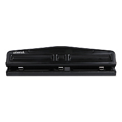 Universal 12-Sheet Deluxe Two- and Three-Hole Adjustable Punch, 9/32" Holes, Black (UNV74323)