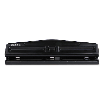 Universal 12-Sheet Deluxe Two- and Three-Hole Adjustable Punch, 9/32" Holes, Black (UNV74323)