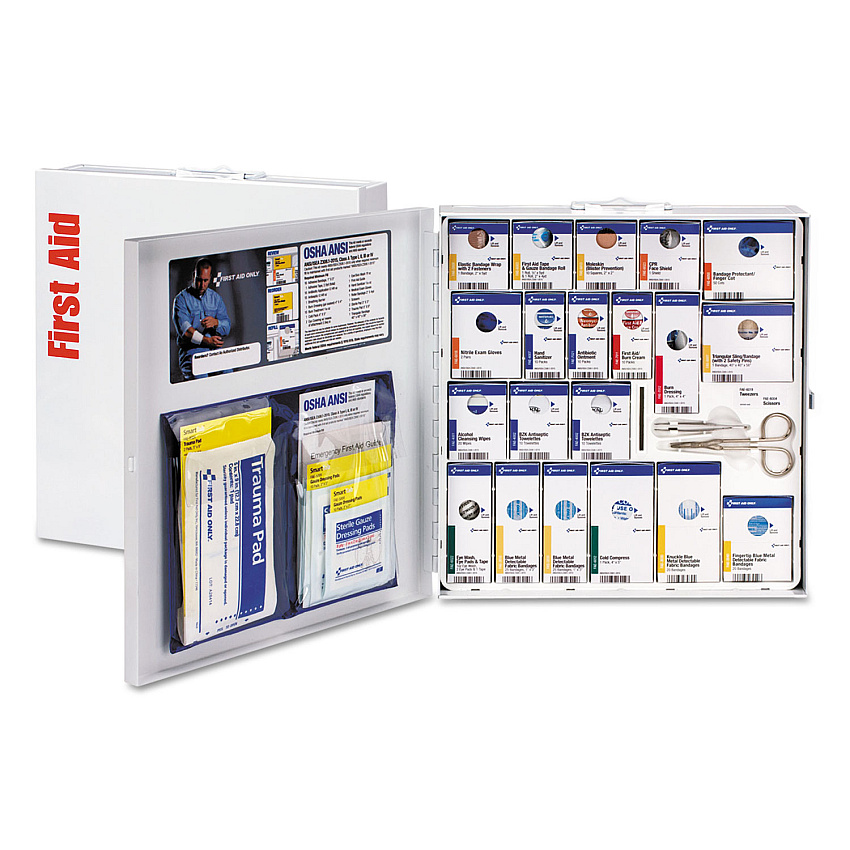 First Aid Only ANSI 2015 SmartCompliance Food Service First Aid Kit, w/o Medication, 50 People, 260 Pieces, Metal Case (FAO746006021)