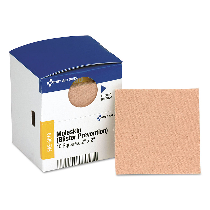 First Aid Only SmartCompliance Moleskin/Blister Protection, 2" Squares, 10/Box (FAOFAE6013)