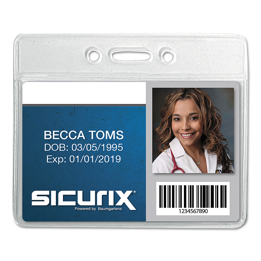 SICURIX Badge Holder, Horizontal, 2.13 x 3.38, Clear, 12/Pack (BAU67810)