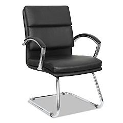 Alera Neratoli Slim Profile Stain-Resistant Faux Leather Guest Chair, 23.81" x 27.16" x 36.61", Black Seat/Back, Chrome Base (ALENR4319)