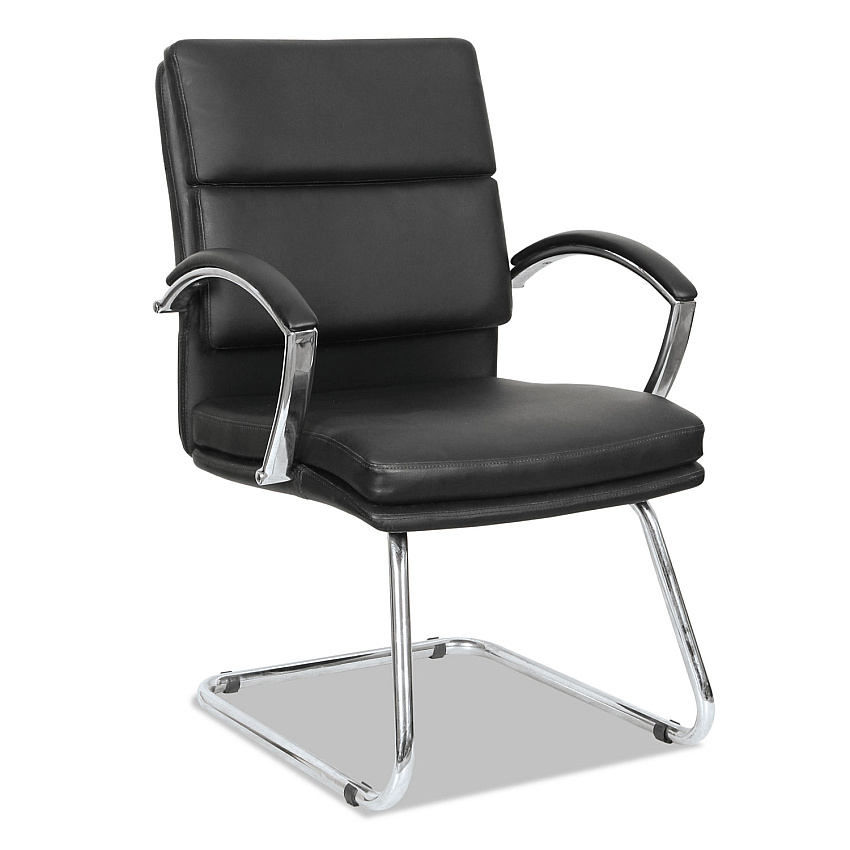Alera Neratoli Slim Profile Stain-Resistant Faux Leather Guest Chair, 23.81" x 27.16" x 36.61", Black Seat/Back, Chrome Base (ALENR4319)