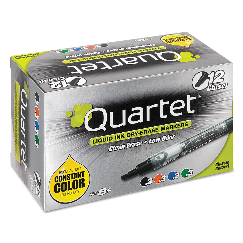 Quartet EnduraGlide Dry Erase Marker, Broad Chisel Tip, Four Assorted Colors, 12/Set (QRT500118M)
