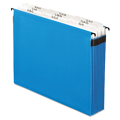 Pendaflex SureHook Nine-Section Hanging Folder, 9 Sections, 5.25" Capacity, Letter Size, 1/5-Cut Tabs, Blue (PFX59225)