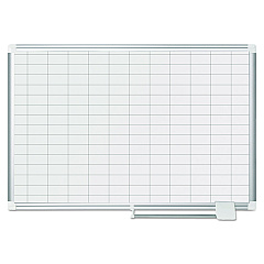 MasterVision Gridded Magnetic Steel Dry Erase Planning Board, 1 x 2 Grid, 36 x 24, White Surface, Silver Aluminum Frame (BVCMA0392830)