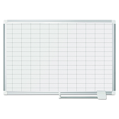 MasterVision Gridded Magnetic Steel Dry Erase Planning Board, 1 x 2 Grid, 36 x 24, White Surface, Silver Aluminum Frame (BVCMA0392830)
