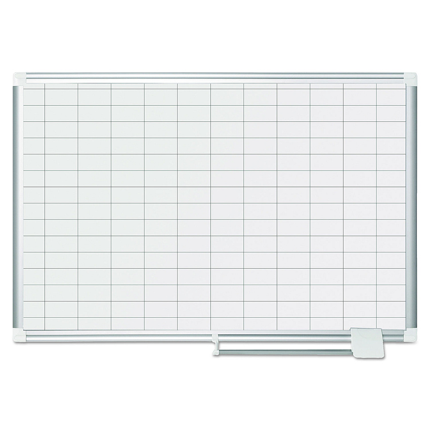 MasterVision Gridded Magnetic Steel Dry Erase Planning Board, 1 x 2 Grid, 36 x 24, White Surface, Silver Aluminum Frame (BVCMA0392830)