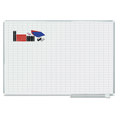 MasterVision Gridded Magnetic Steel Dry Erase Planning Board with Accessories, 1 x 2 Grid, 72 x 48, White Surface, Silver Aluminum Frame (BVCMA2792830A)