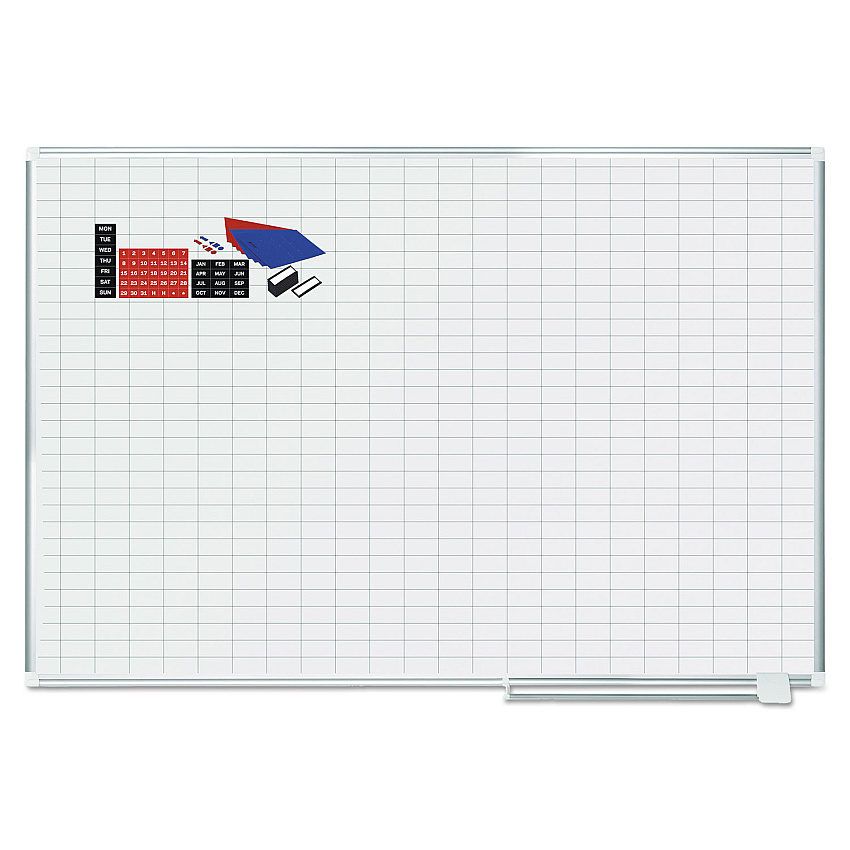 MasterVision Gridded Magnetic Steel Dry Erase Planning Board with Accessories, 1 x 2 Grid, 72 x 48, White Surface, Silver Aluminum Frame (BVCMA2792830A)