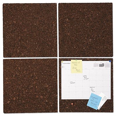 Universal Cork Tile Panels, 12 x 12, Dark Brown Surface, 4/Pack (UNV43403)