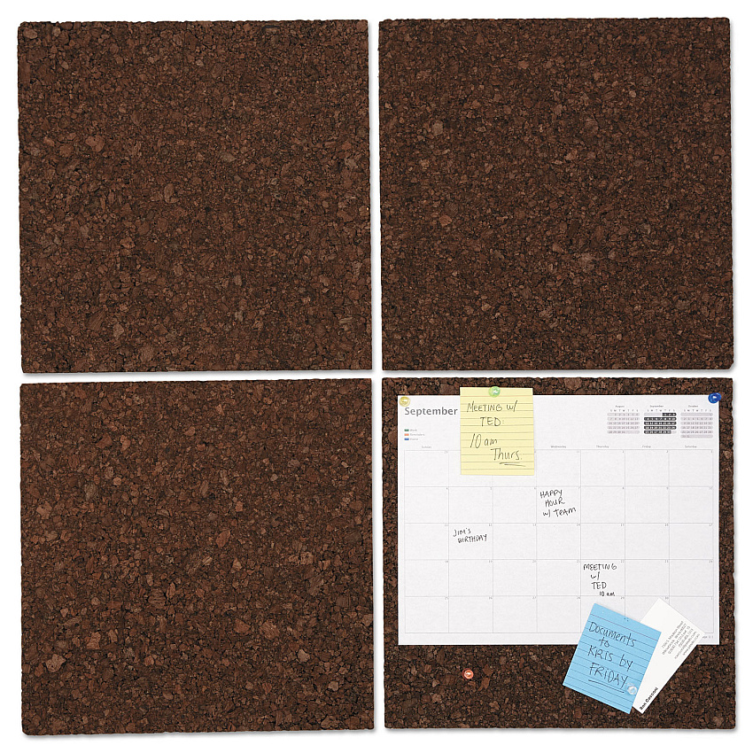 Universal Cork Tile Panels, 12 x 12, Dark Brown Surface, 4/Pack (UNV43403)