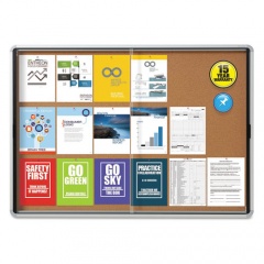 Quartet Enclosed Indoor Cork Bulletin Board with Two Sliding Glass Doors, 56 x 39, Natural Surface, Silver Anodized Aluminum Frame (EISC3956)