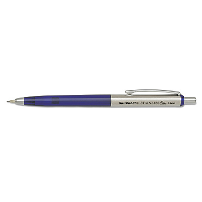 AbilityOne 7520016558504, SKILCRAFT Stainless Elite Mechanical Pencil, 0.7 mm, F (#2.5), Black Lead, Blue/Silver Barrel, 3/Pack