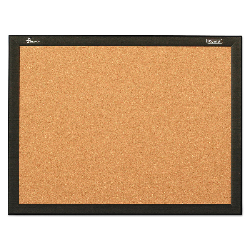 AbilityOne 7195016511298, SKILCRAFT Cork Board, 24 x 18, Natural Tan Surface, Black Aluminum Frame