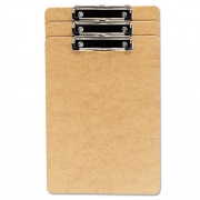 Universal Hardboard Clipboard with Low-Profile Clip, 0.5" Clip Capacity, Holds 8.5 x 14 Sheets, Brown, 3/Pack (05563)